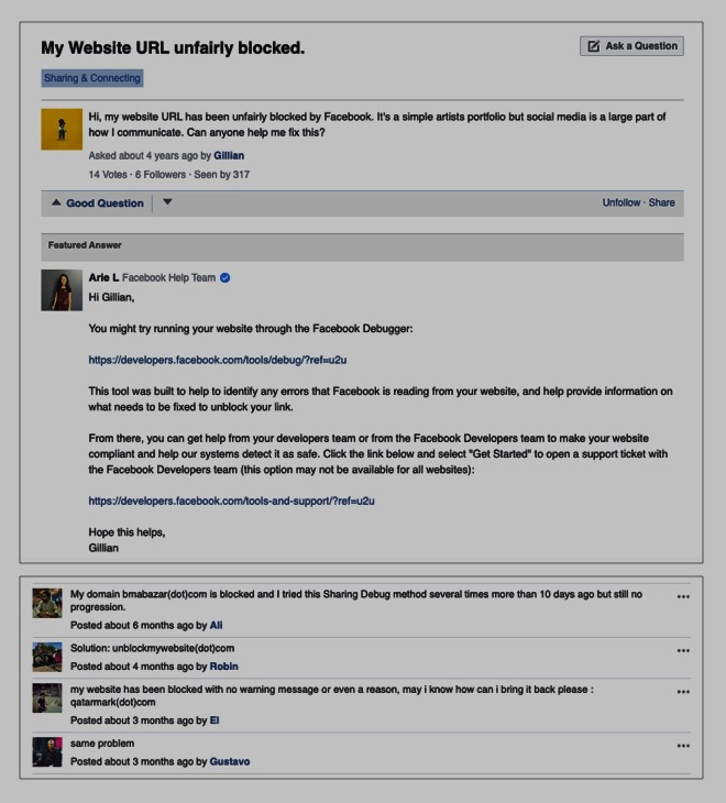 painful tales of people whose URL blocked on Facebook