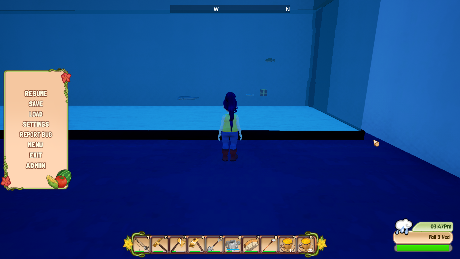 Graphical bug inside museum fish tank content media