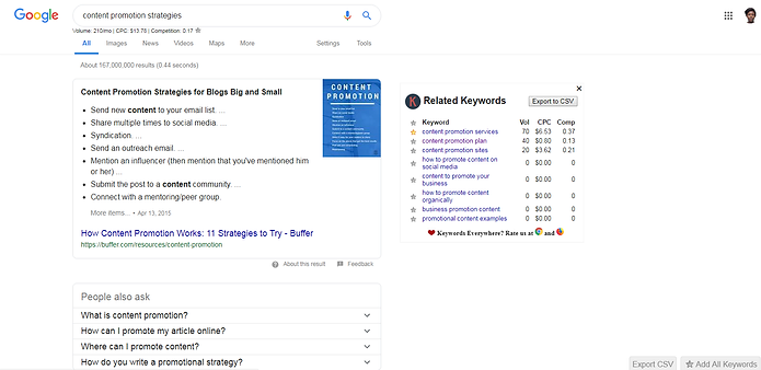 Keywords everywhere to help with writing SEO content