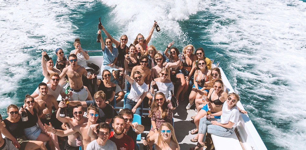 group of friends on a boat