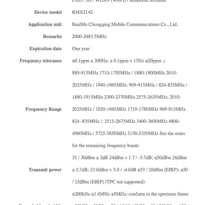 Some Features of Realme's New 5G Device Model RMX2142 Revealed
