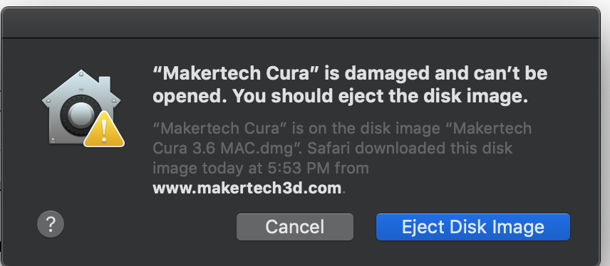 Cura for Mac OS is corrupt content media
