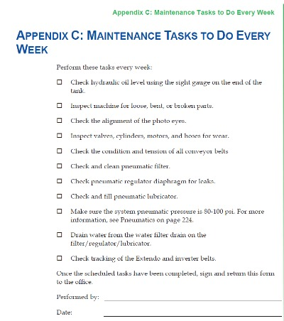 Sample Alliance Maintenance Checklist