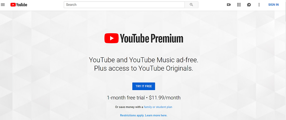 Screengrab of YouTube Premium's sign-in page