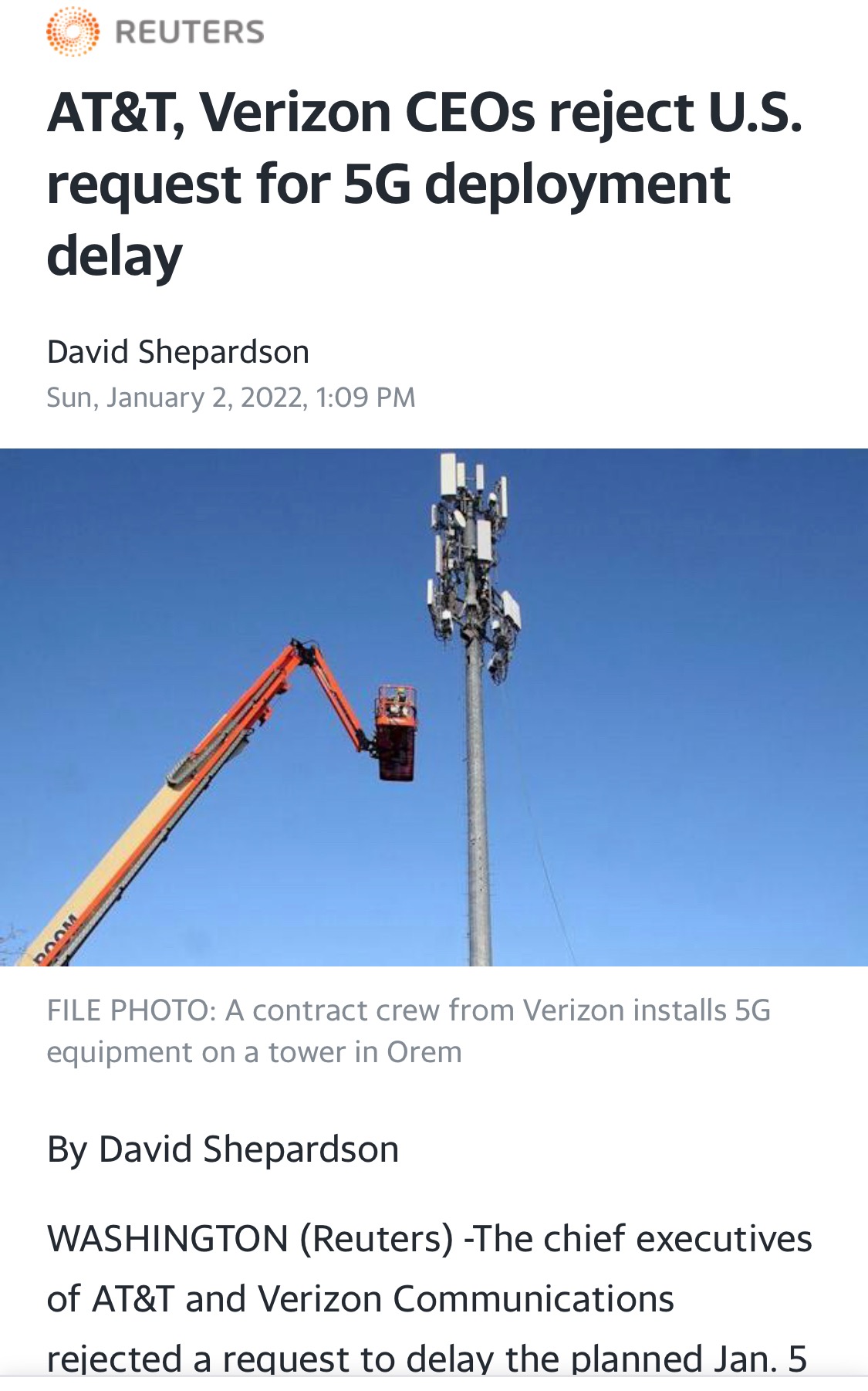 5G rollout big companies rejected US request to delay more than 2 weeks. Delay due to safety concerns. content media