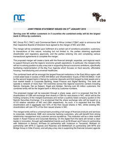 Cba Nic Joint Press Statement Proposed Merger Update