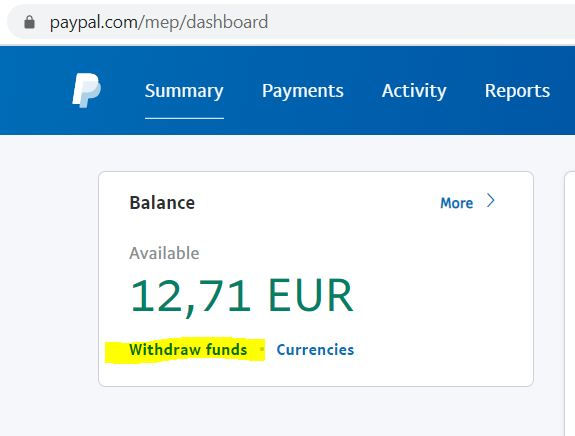 На главниот дешбоард треба да имате линк Withdraw Money
