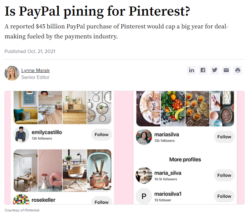 Why would PayPal merge Pinterest? content media