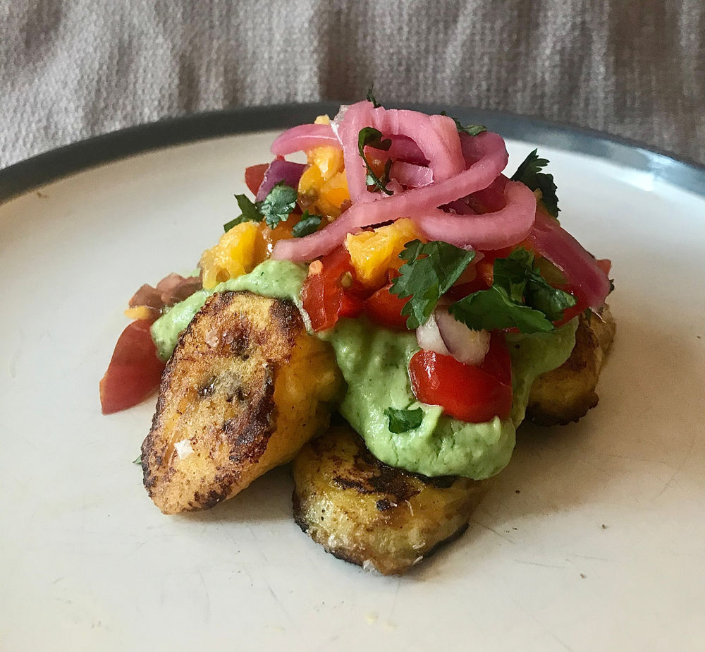 Mexican Plantain with orange salsa & avocado crema