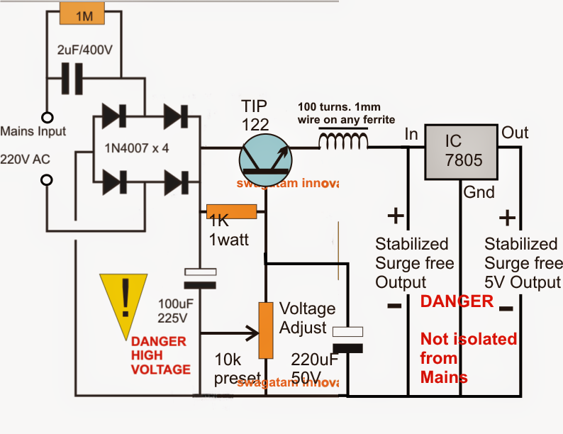 Voltage Stabilized Transformerless Power Supply Circuit content media
