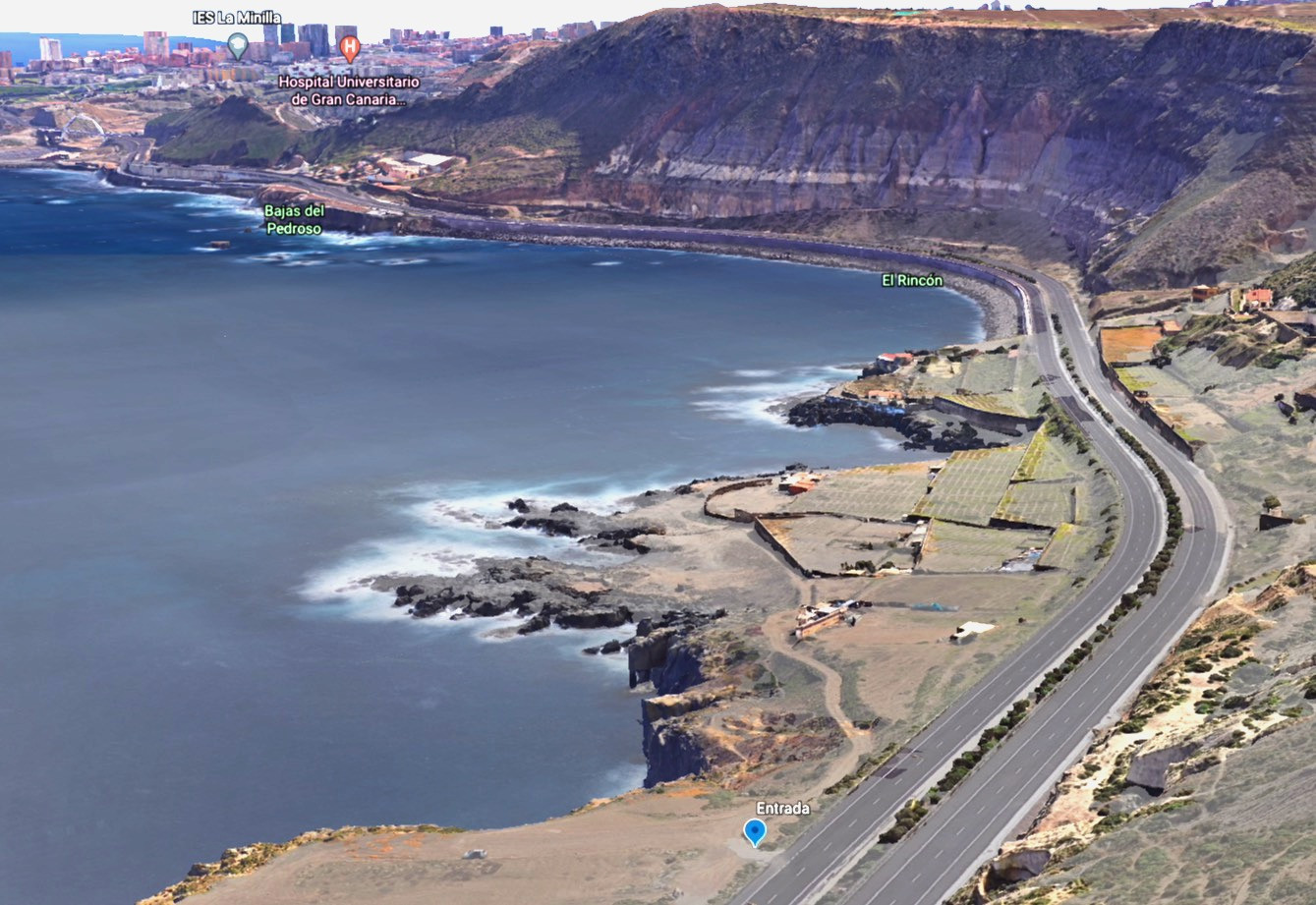 Mapa carretera del norte y acceso a El bajo de Agustín diablo. Colada volcánica Las Palmas de Gran Canaria