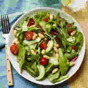 Tomato, Cucumber, and White Bean Salad with Basil Vinaigrette