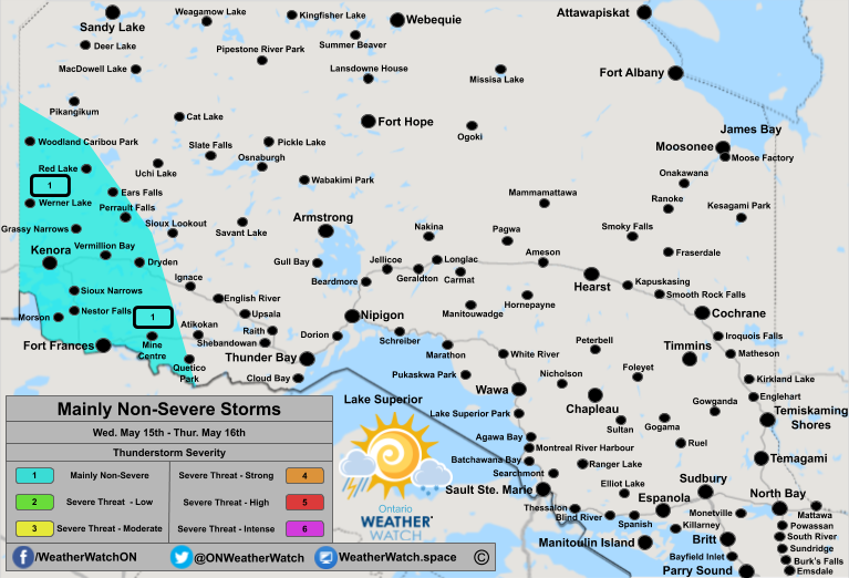 Thunderstorm Forecast, for Northwestern Ontario. Issued May 15th, 2019.