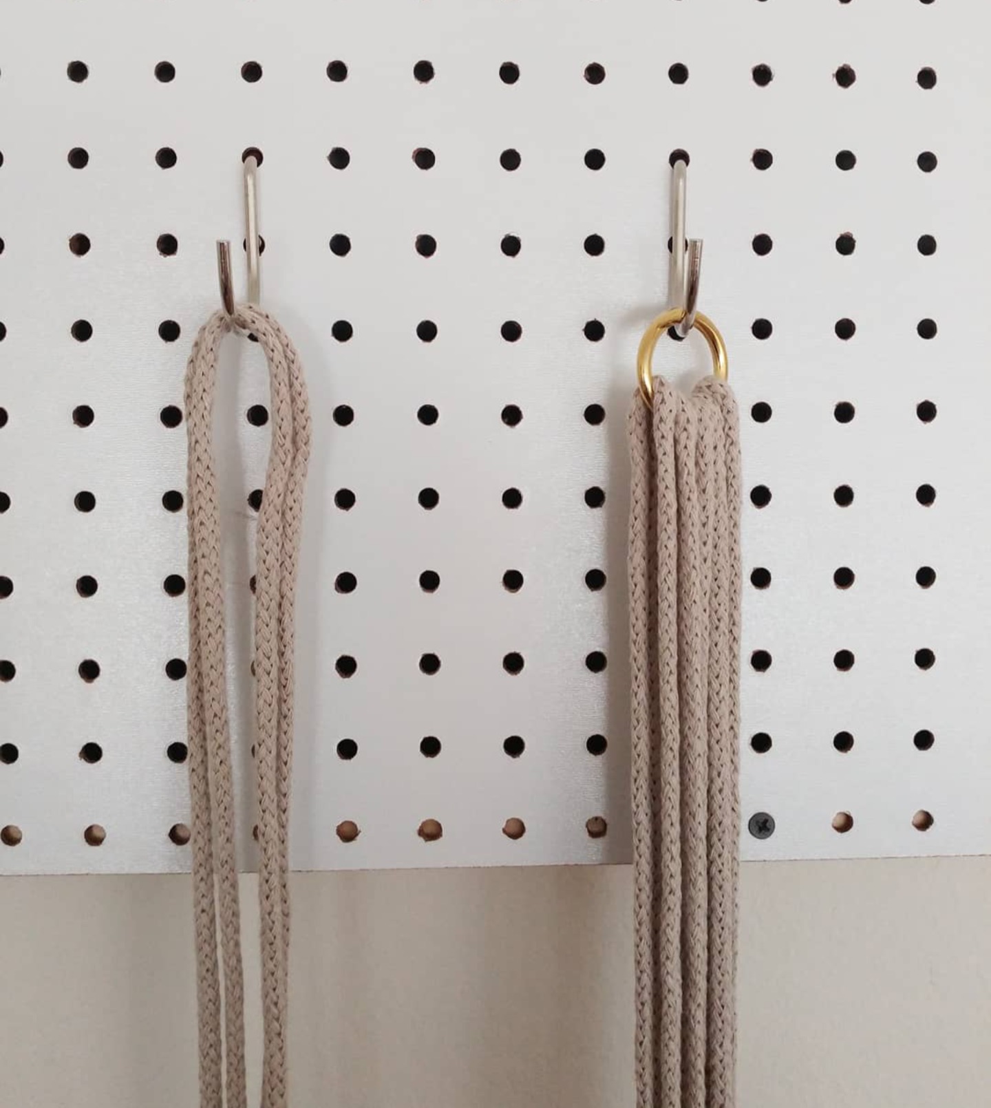 Macramé pegboard workspace