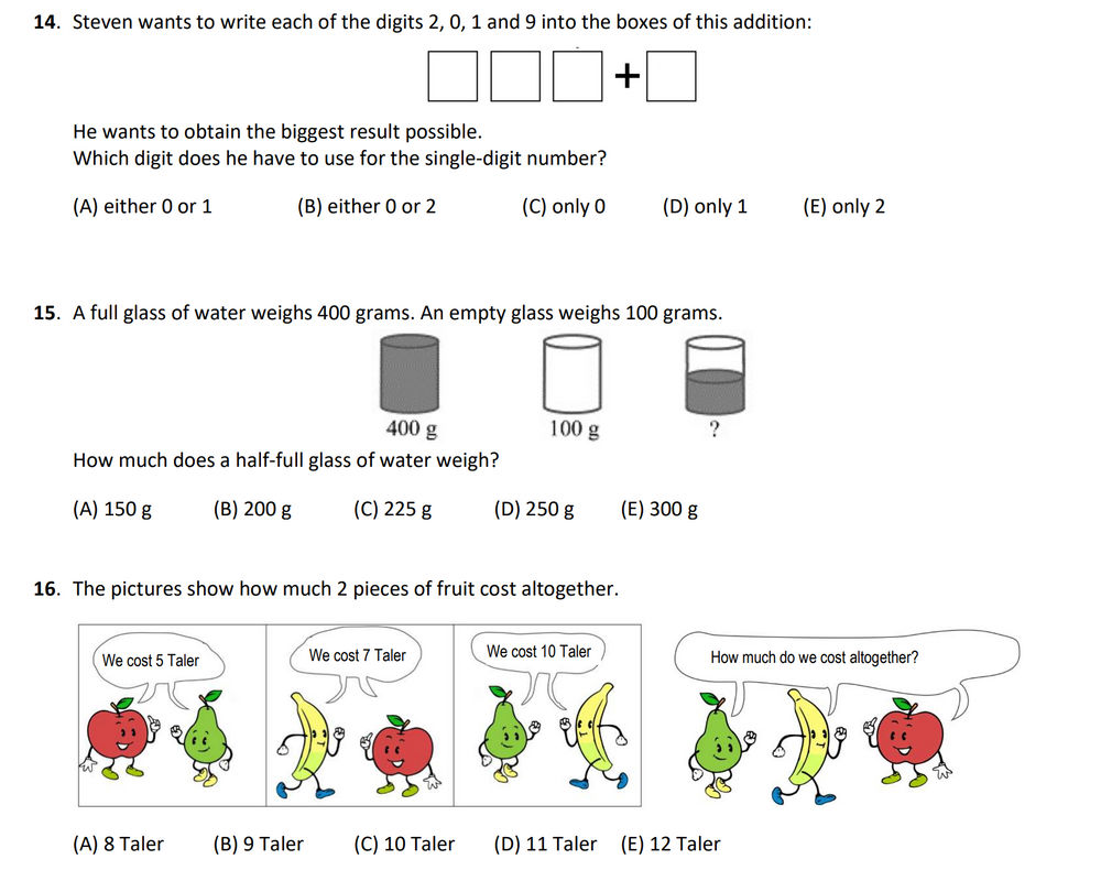Math Kangaroo 2019 Ecolier a different set for a quick review