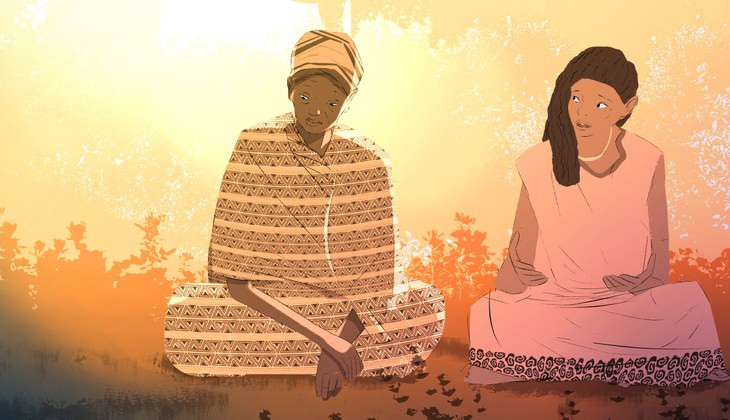 Illustration of two women having a discussion.