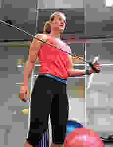 Coach Mary using stretch cords