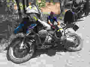Adrian Newey rides motorcycle