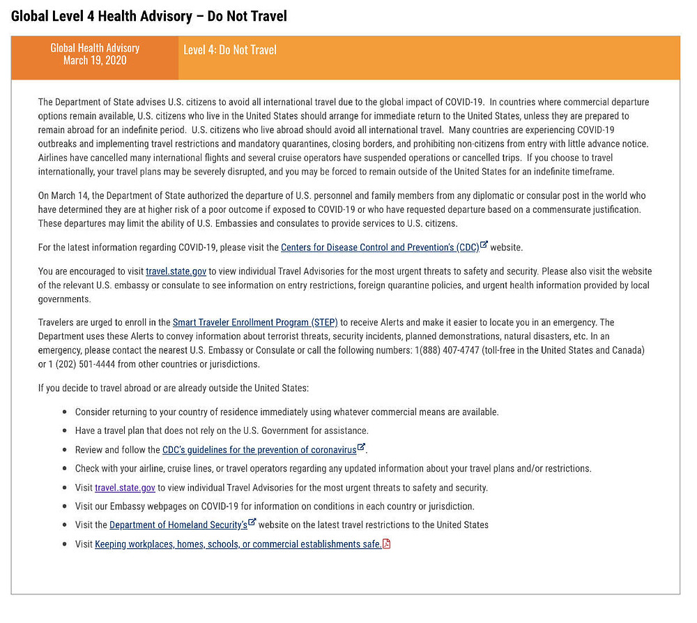 Global Level 4 Health Advisory due to Coronavirus - Immigration Updates