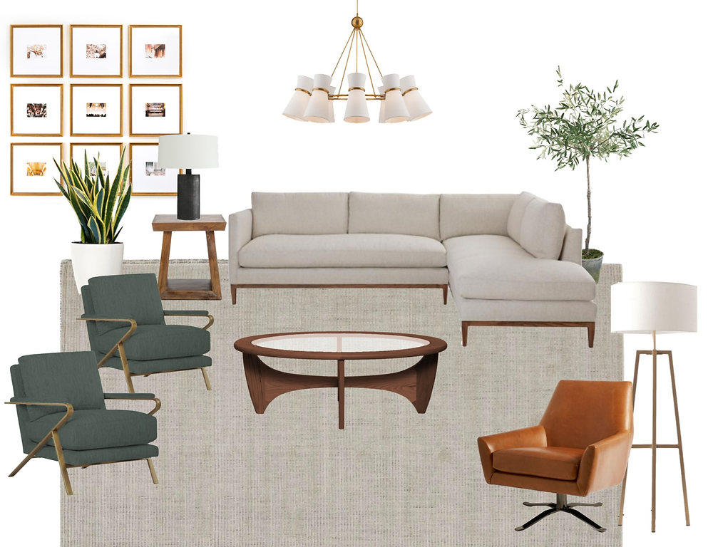 modern California casual living room design style board