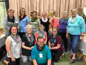 The North Dakota Knitting Group shows off their Soiree Cowls at the Saturday night Fashion Show