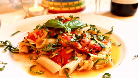 Pasta with Zucchini, Roasted Tomatoes and Garlic