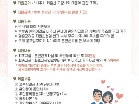 나주시, 신혼부부 결혼장려금 100만 원 지원