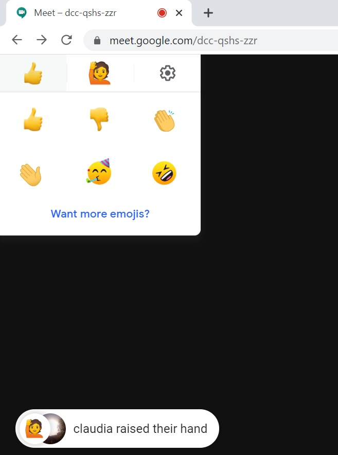 Fun emojis in Google Meet with Nod Reactions extension