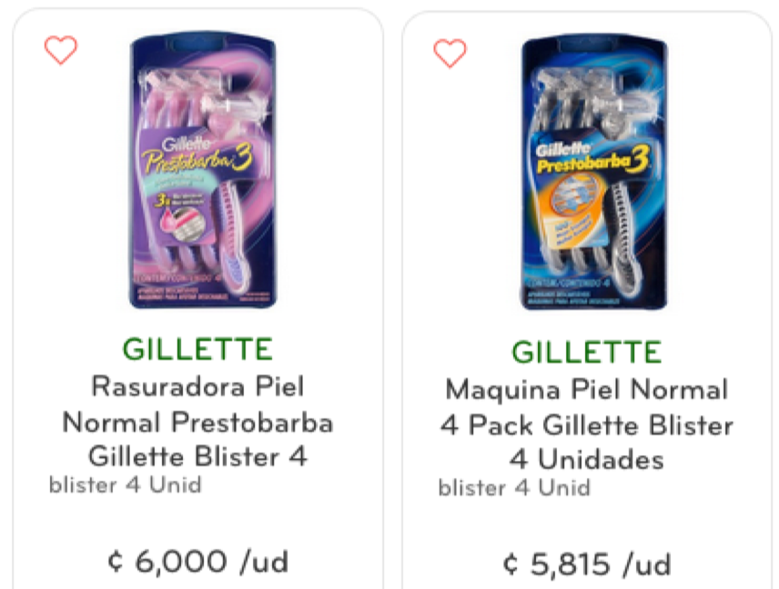 Gillette rasuradoras. Ejemplos de impuesto rosa.