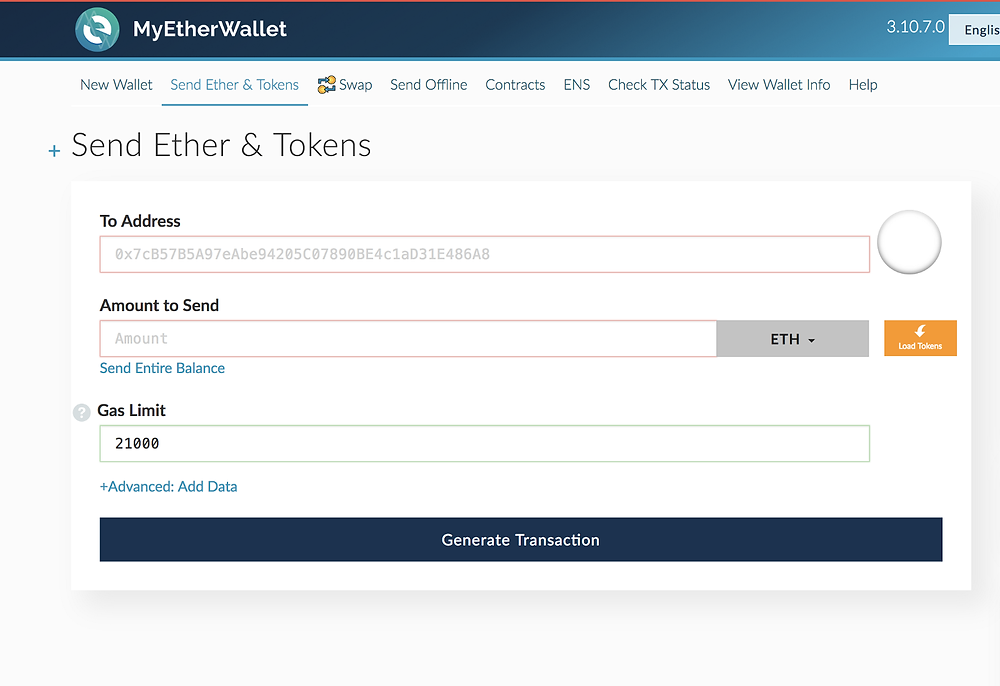 envoyer tokens portefeuille myetherwallet