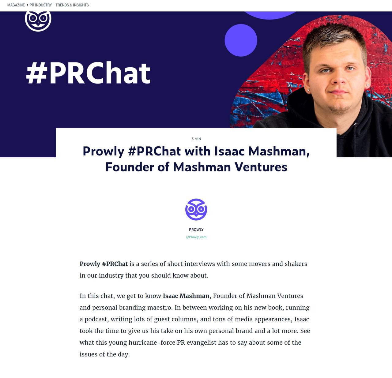 Prowly - #PRChat with Isaac Mashman, Founder of Mashman Ventures
content media