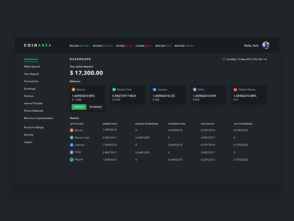 Coin Area White & Black Themes UI Design