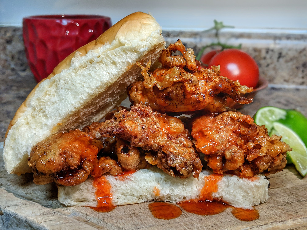 Crispy fried chicken slider sandwich with Caribbean lime marinade