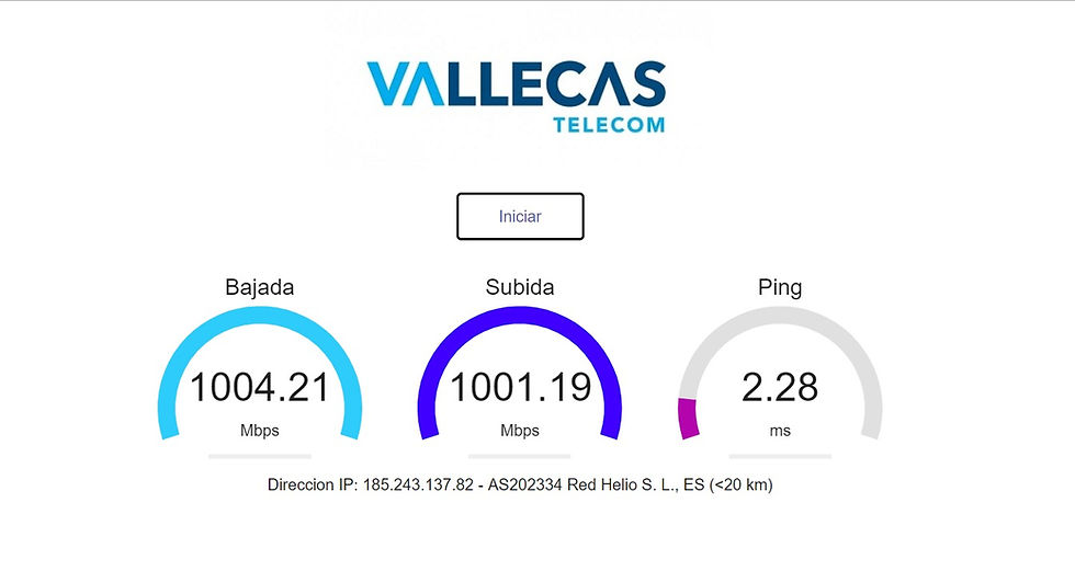 Se puede observar una latencia de 2,28 ms y unas velocidades de subida y bajada de 1Gb