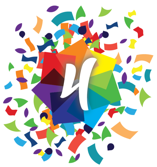 Opticalm logo with number four and confetti