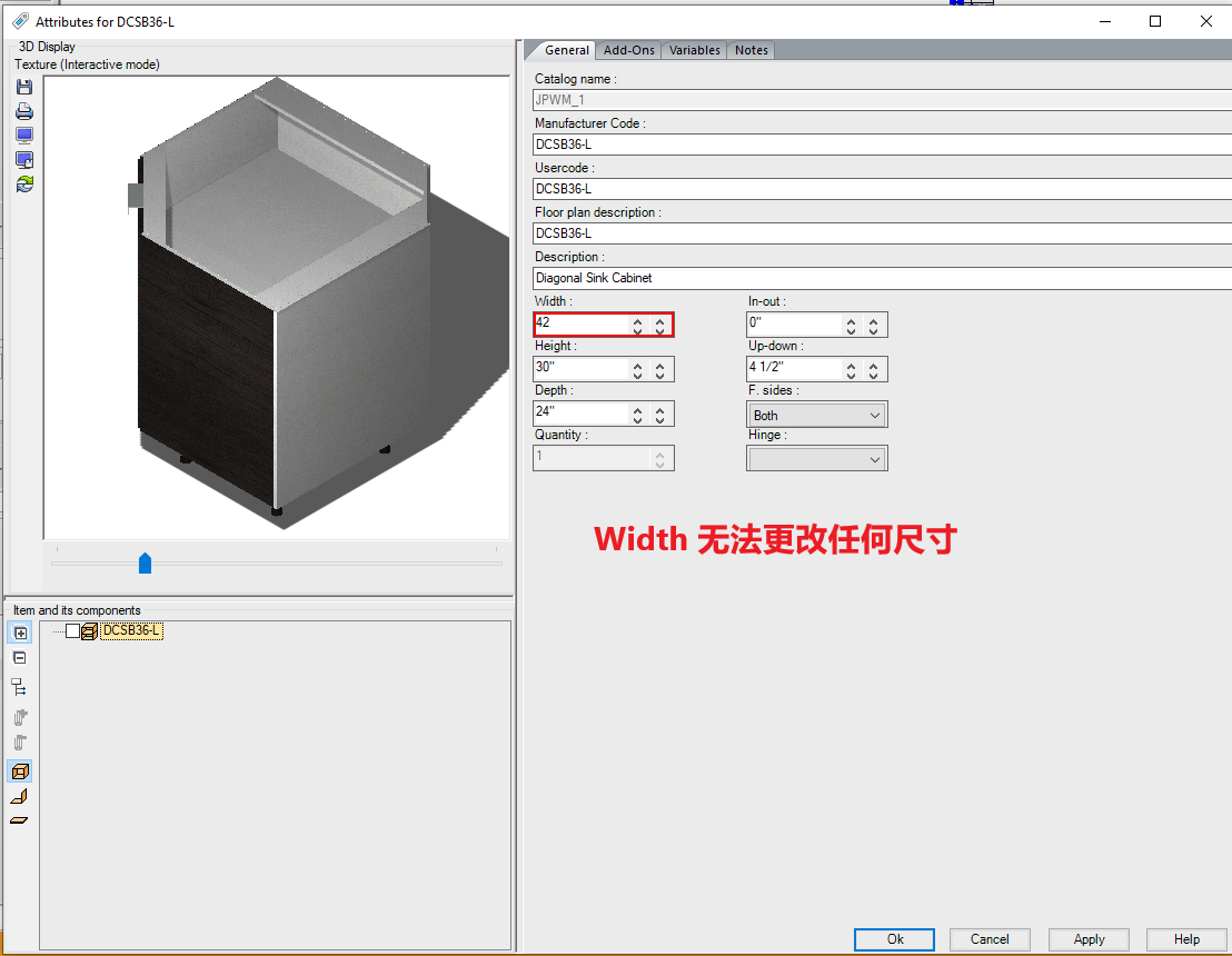 6. 无法更改 item 尺寸 ("Width" / "Height" / "Depth") content media