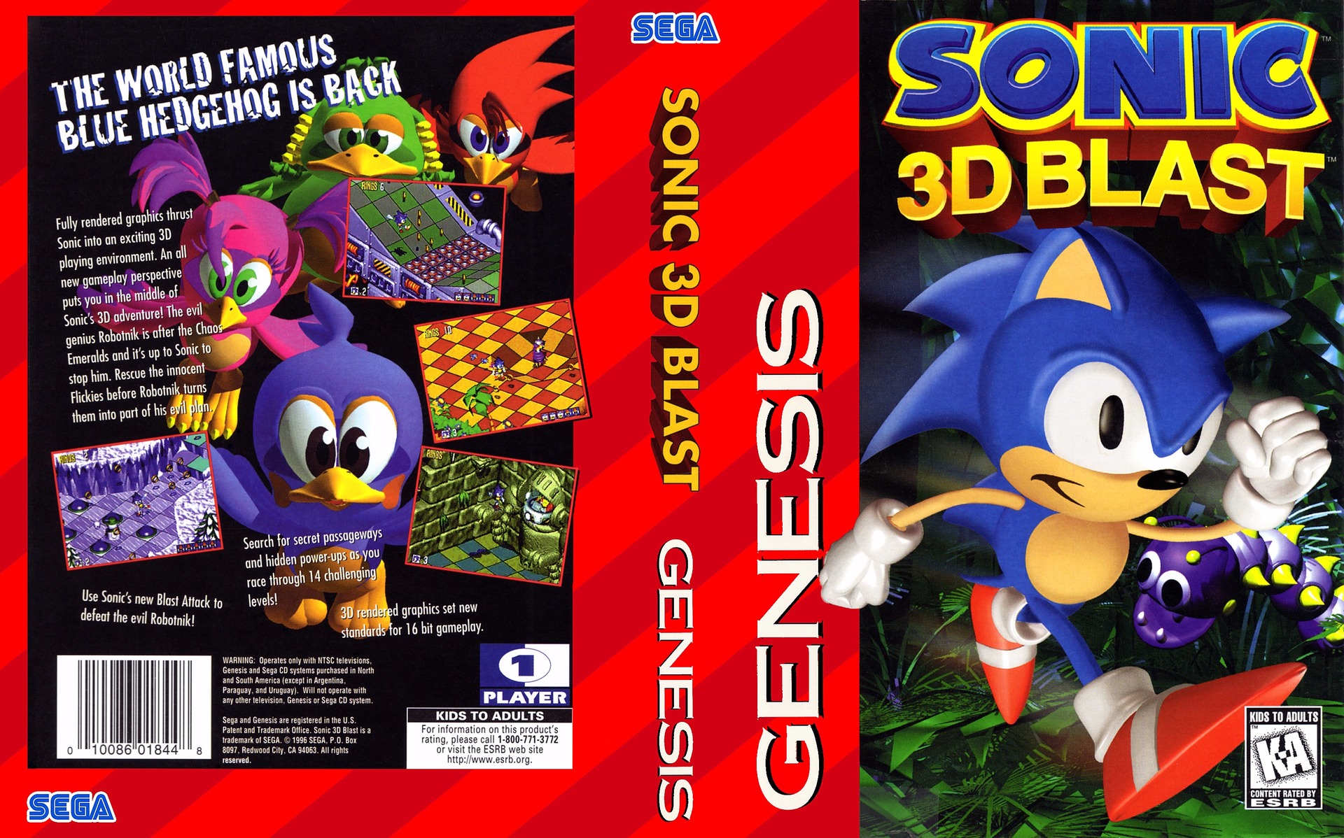 SS★SONIC 3D BLAST 海外版★箱付・説明書付・ソフト付 Update2] box art & label for Sonic 3D Blast DX [US, EU, JP
