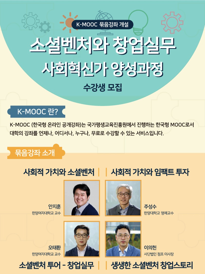 ▲ 한양여자대학교, K-MOOC 묶음강좌 ‘소셜벤처와 창업실무-사회혁신가 양성과정’ 교육 운영