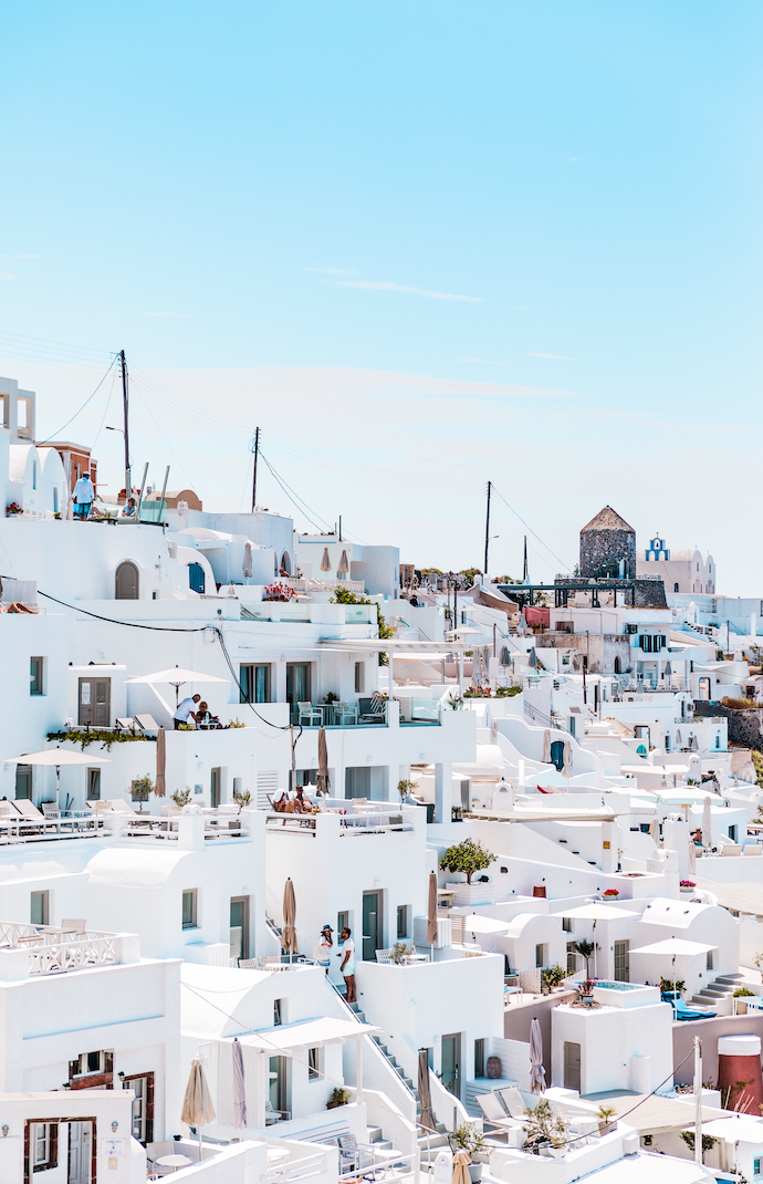 santorini white houses on the rocks