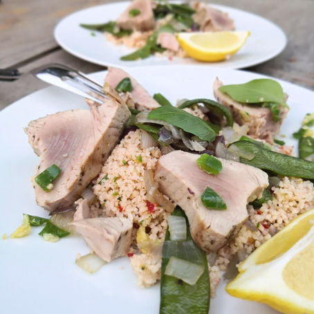 Taboulé mariné au basilic et thon mi-cuit 