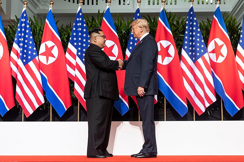 Donald Trump and Kim Jong Un meet at their historic summit in Singapore, June 2018