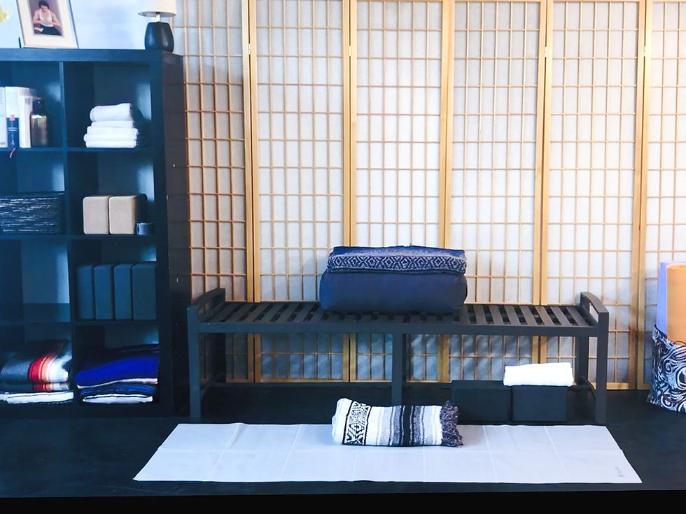 Cecily's online studio with Yoga equipment inspirations.