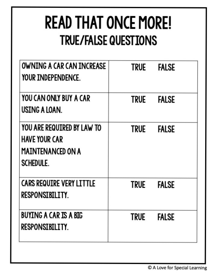 5 true false questions about buying a car