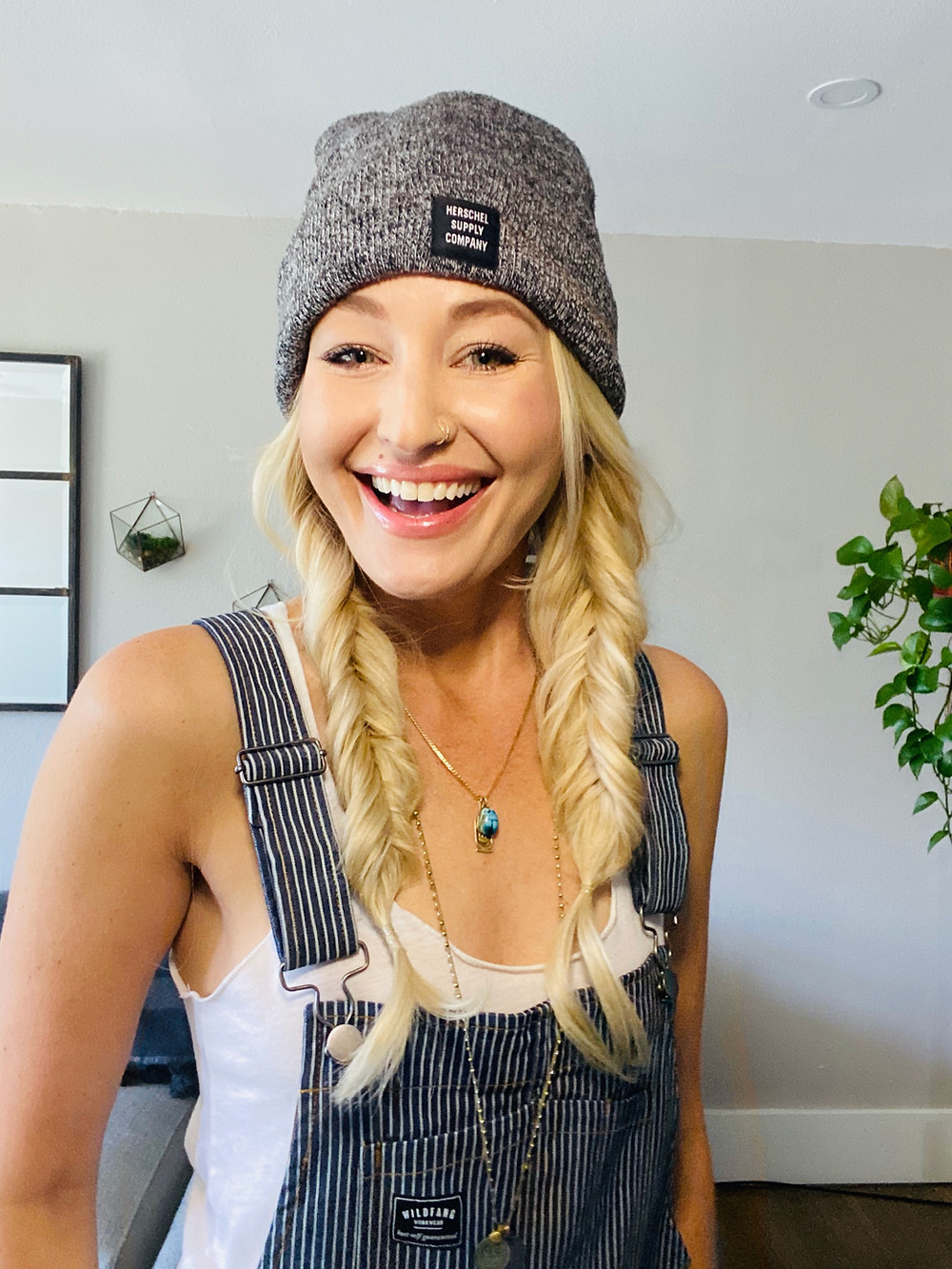 Fishtail braid worn with beanie by Tessa Matsis Smith