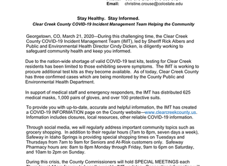 Clear Creek County COVID-19 Incident Management Team Helping the Community