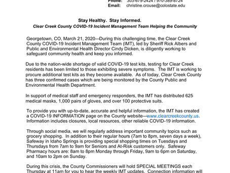 Clear Creek County COVID-19 Incident Management Team Helping the Community