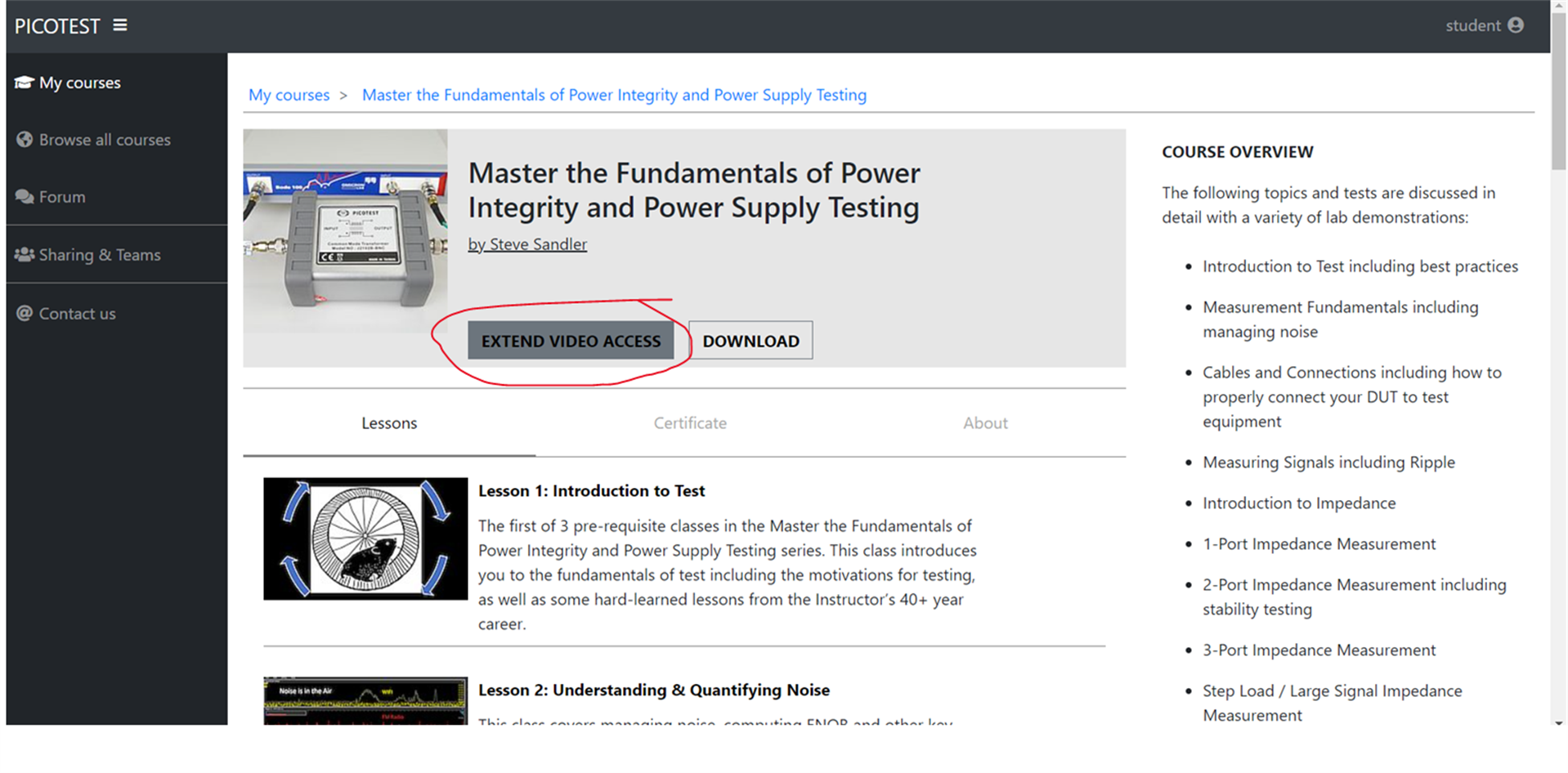 How do I extend my course access? content media