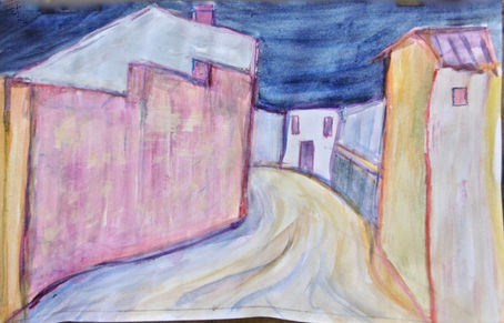 Peinture : rue d'un village andalou