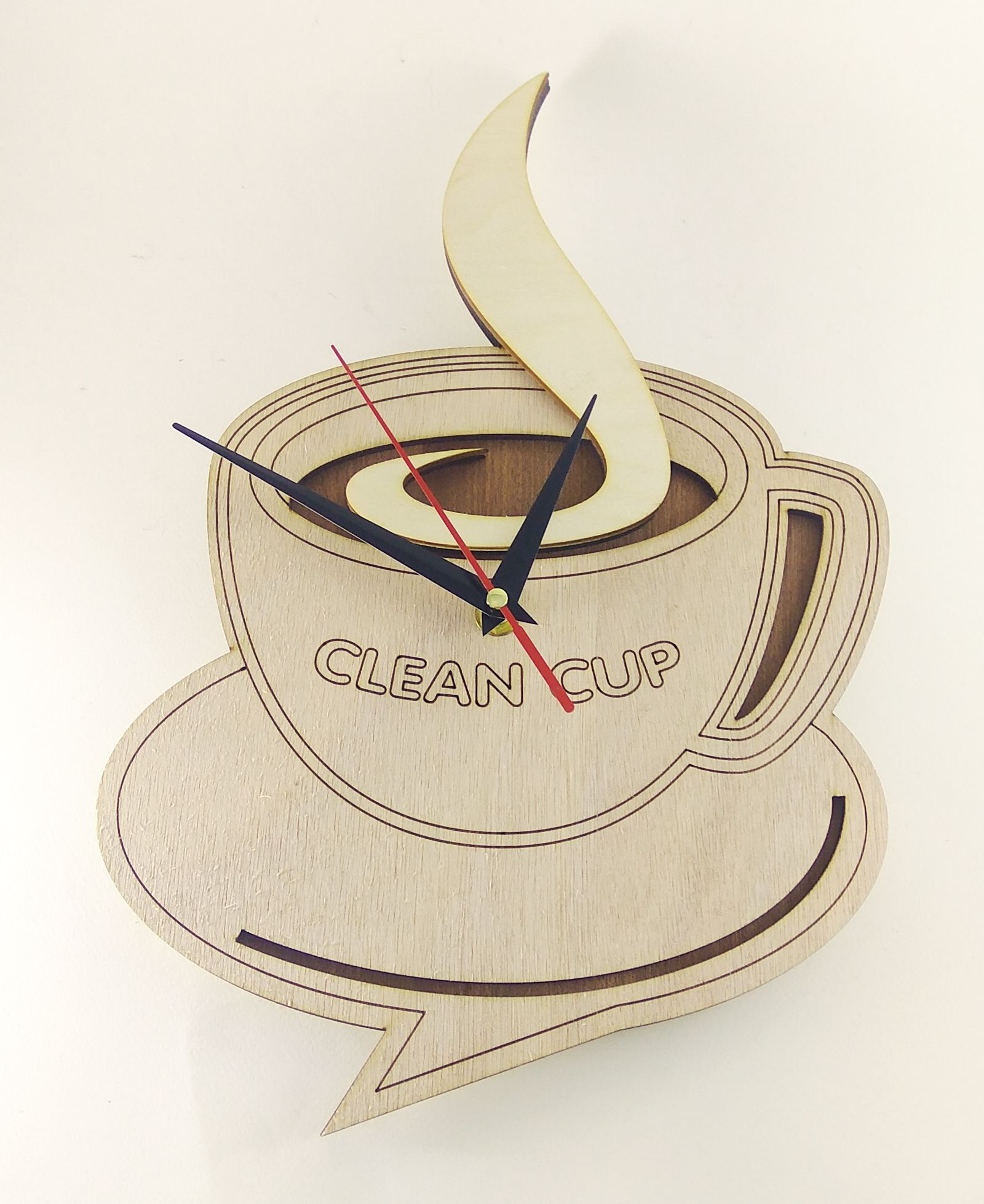 Coffee cup wooden wall clock content media