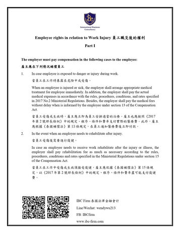 Employee rights in relation to Work Injury 員工職災後的權利 Part I